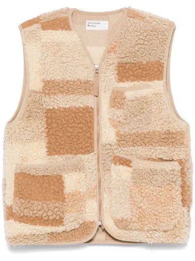 Universal Works Patchwork Zipped Gilet In Beige