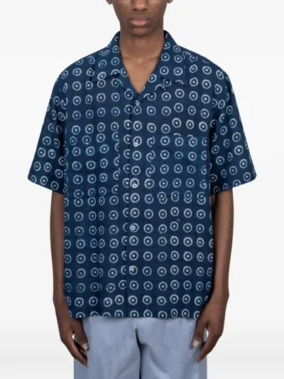 Universal Works Patterned Camper-collar Shirt In Blue