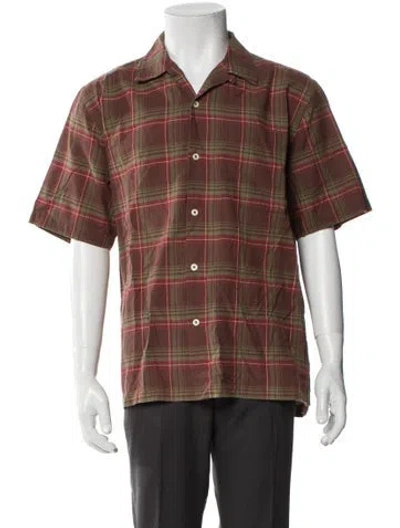 Pre-owned Universal Works Plaid Print Short Sleeve Shirt In Brown