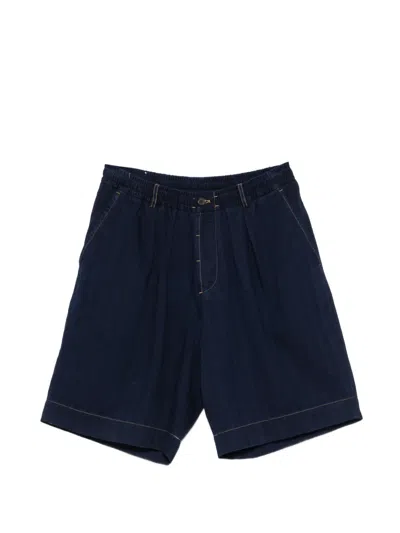Universal Works Pleated Contrast-stitch Shorts In Blue