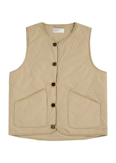 Universal Works Quilted Embroidered Gilet In Beige