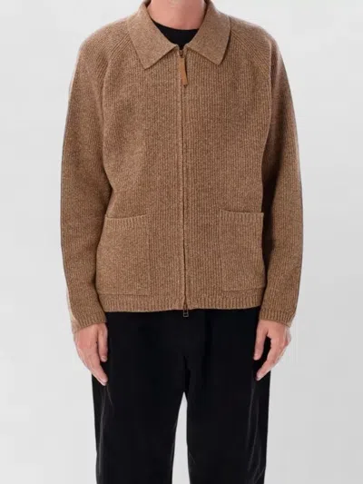 Universal Works Ribbed Zip Cardigan In Brown