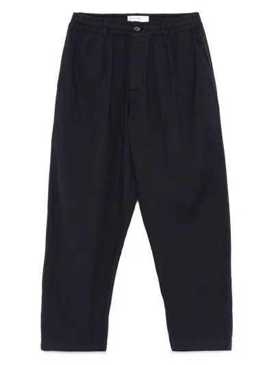 Universal Works Seersucker Pleated Trousers In Navy