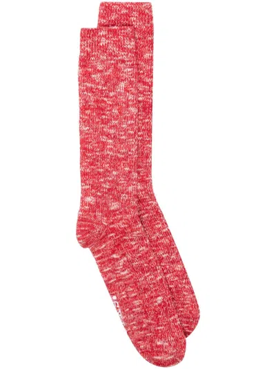 Universal Works Slub Socks In Red
