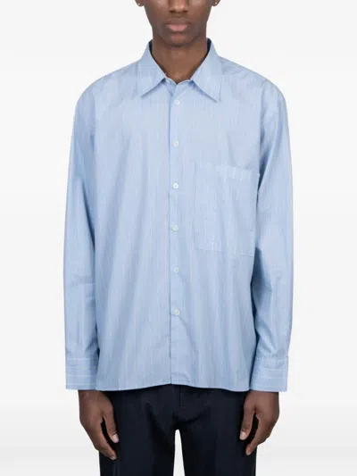 Universal Works Square-pocket Striped Shirt In Blue