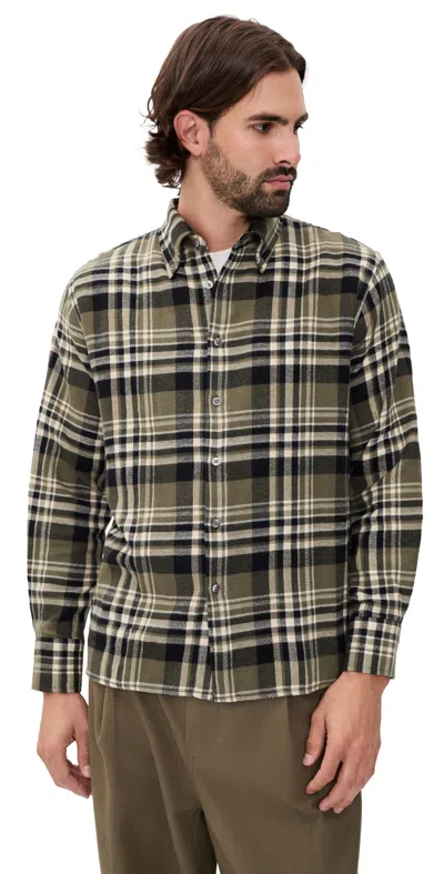 Universal Works Standard Jazz Check Shirt Olive In Green