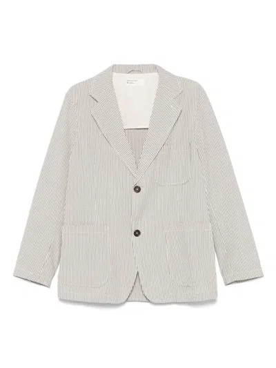 Universal Works Striped Blazer In Grey