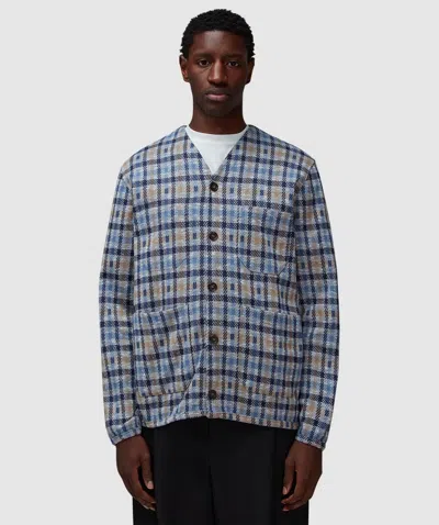 Universal Works Summer Check Cardigan In Brown/blue
