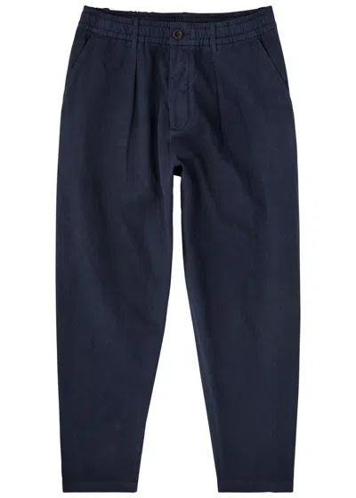 Universal Works Tapered Linen-blend Trousers In Navy