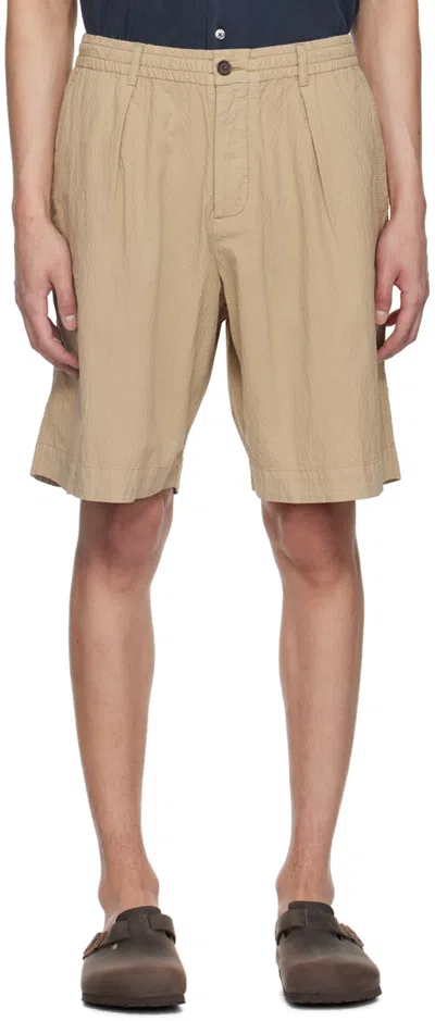 Universal Works Taupe Pleated Shorts In Summer Oak