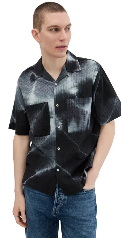 Universal Works Tie Dye Seersucker Camp Shirt Charcoal