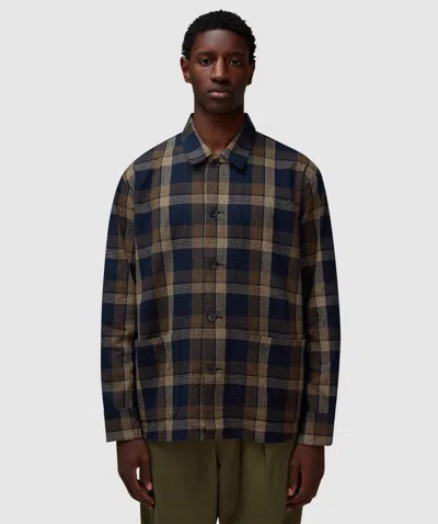 Universal Works Travail Overshirt In Navy/brown