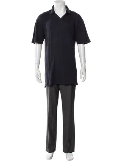 Pre-owned Universal Works V-neck Short Sleeve Polo Shirt In Blue