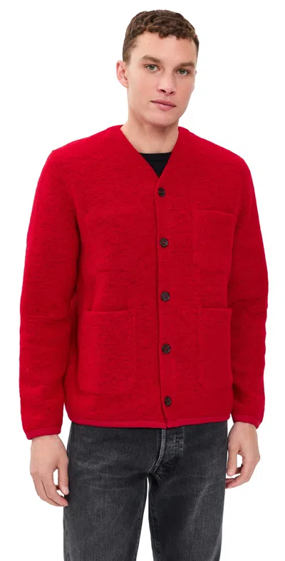 Universal Works Wool Fleece Cardigan Scarlet