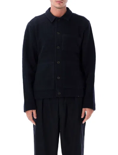 Universal Works Wool-blend Button Front Overshirt Jacket In Black