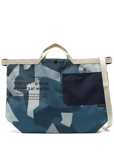 Universal Works X Master-piece Large Camouflage-pattern Canvas Tote Bag In Blue