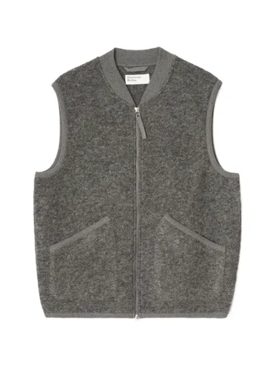 Universal Works Zip-up Ribbed-collar Waistcoat In Gray