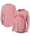 University Girl Women's Scarlet And White Ohio State Buckeyes Melange Striped Boxy Long Sleeve T-shirt In Scarlet,white