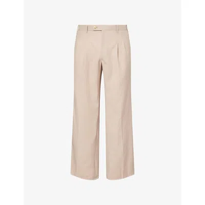 Unknown Womens Beige Raw-cuffs Straight-leg Wool Trousers Xs In Neutral
