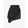 Unknown Womens Layered Asymmetric Woven Kilt Black In Black