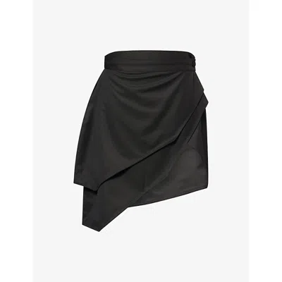 Unknown Womens Layered Asymmetric Woven Kilt Black