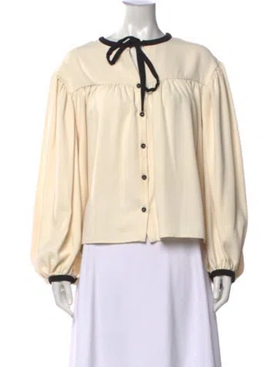 Pre-owned Unlabel Tie Neck Long Sleeve Blouse In Neutrals