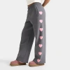 Unlike Humans Women's Heart Wide-leg Fleece Jogger Pants In Gray
