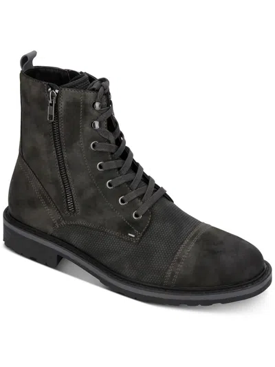 Unlisted Kenneth Cole Captain Mens Faux Leather Toe-cap Combat & Lace-up Boots In Black