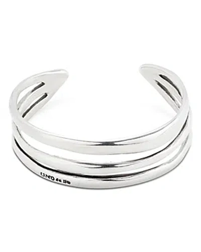 Uno De 50 Electrik Rigid Engraved Logo Triple Row Cuff Bracelet In Sterling Silver In Metallic