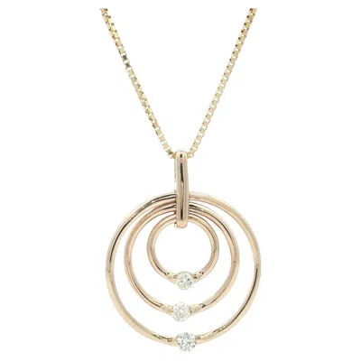Pre-owned Unoaerre 14k Yellow Gold Channel Diamond 3 Concentric Circles Pendant Necklace