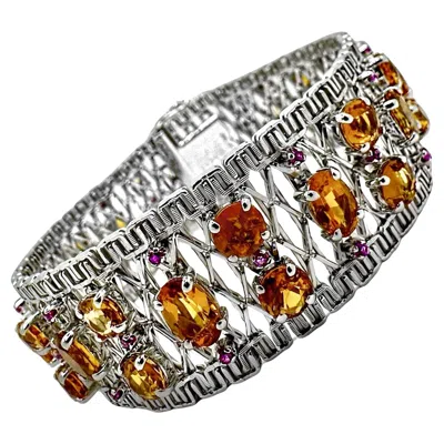 Pre-owned Unoaerre 18k White Gold Bracelet With Imperial Topaz And Rubies