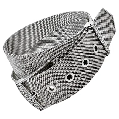 Pre-owned Unoaerre 18k White Gold Mesh Double Wrap Bracelet With Diamond Buckle