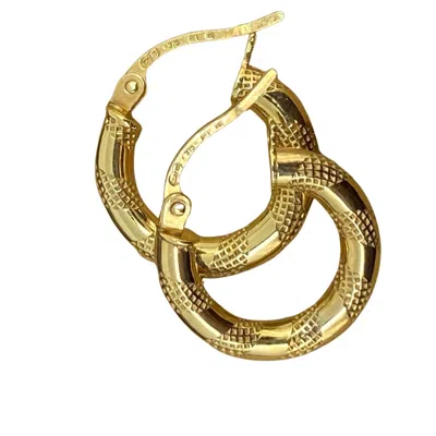 Pre-owned Unoaerre 9k Yellow Gold Italian Hoop Earrings, French Closure, 16mm Long.