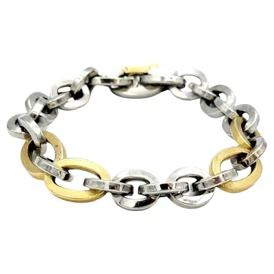 Pre-owned Unoaerre Chunky Open Link Bracelet In Two-tone 18 Karat Gold In Multi