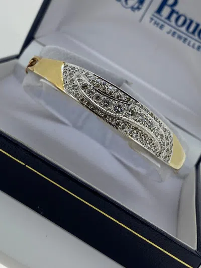 Pre-owned Unoaerre Heavy Diamond Bangle/bracelet In 2-tone 9k Gold By  (est. 1926), Italy. In Multi
