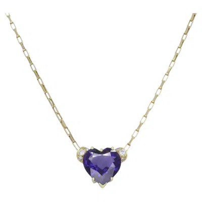 Pre-owned Unoaerre Italian 14k Gold Diamond Amethyst Heart Pendant Necklace In Purple