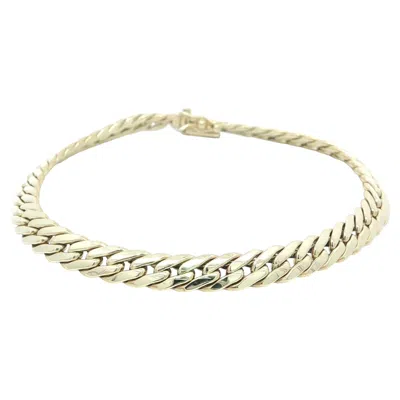 Pre-owned Unoaerre Italian 14k Yellow Gold Flat Curb Cuban Link Bracelet
