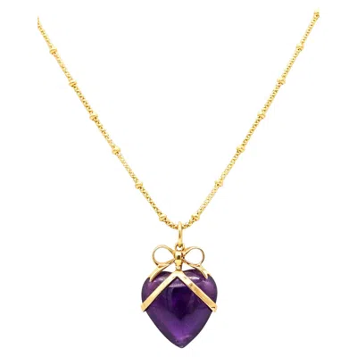 Pre-owned Unoaerre Modernist Necklace In 14kt Yellow Gold With Heart Shaped Amethyst