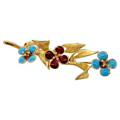 Pre-owned Unoaerre Uno A Erre 18k Yellow Gold Enamel Flower Brooch/pin