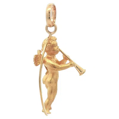 Pre-owned Unoaerre Vintage 18k Yellow Gold Cherub Angel In Open Oval Halo Charm Pendant