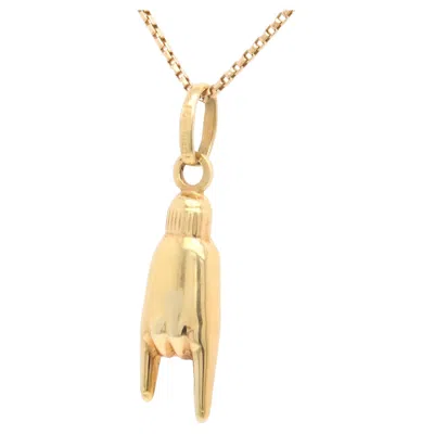 Pre-owned Unoaerre Vintage Signed Uno A Erre 14k Yellow Gold Figural Hand Sign Of The Horns Charm