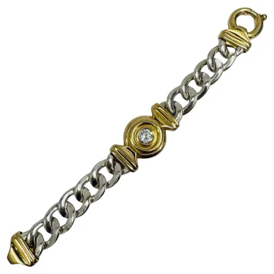 Pre-owned Unoaerre Vintage Two-tone  Curb-link Bracelet With Domed Center Motif In Multi