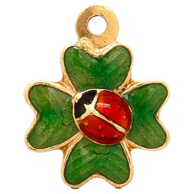 Pre-owned Unoaerre Vintage  18k Gold & Enamel Ladybug & Four Leaf Clover Charm In Multi