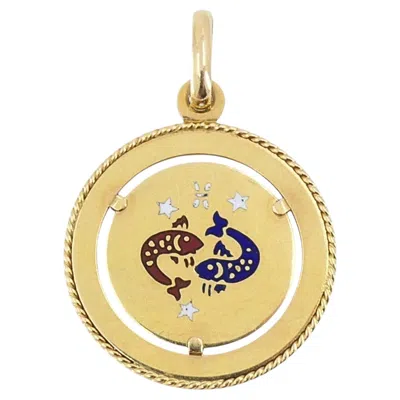 Pre-owned Unoaerre Vintage  18k Gold Enamel Pisces Zodiac Pendant Charm In Multi