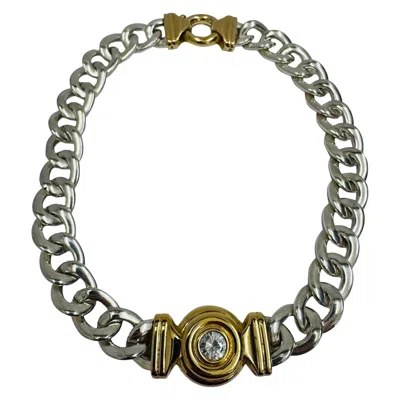 Pre-owned Unoaerre Vintage  Two-tone Sterling Curb-link Necklace With Center Motif In Multi