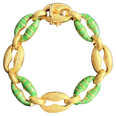 Pre-owned Unoaerre Vintage Unoarre Chunky Mariner Link Green Enamel Bracelet 18k