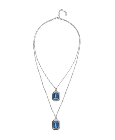 Unode50 18k Gold And Sterling Silver Plated Long With Blue Faceted Crystal Necklace
