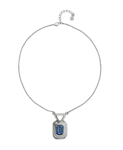 Unode50 18k Gold And Sterling Silver Plated With Blue Faceted Crystal Necklace In Metallic