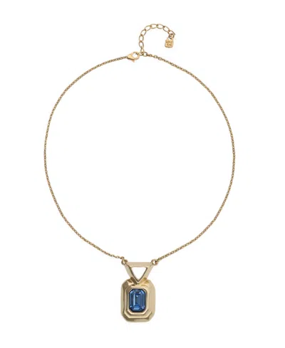Unode50 18k Gold And Sterling Silver Plated With Blue Faceted Crystal Necklace