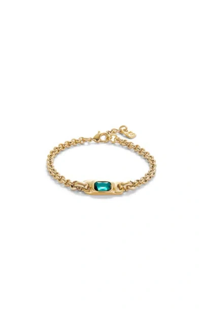 Unode50 18k Gold-plated Chain Bracelet With Green Crystal